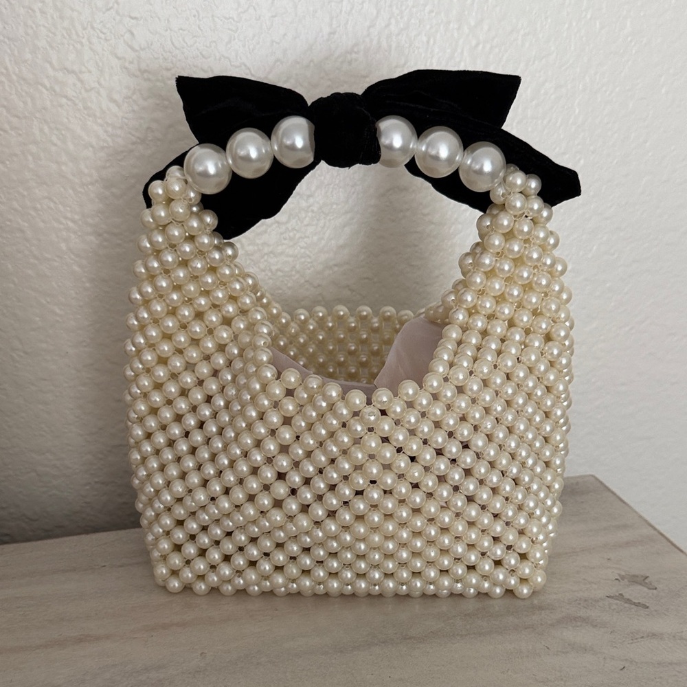 Elegant Pearl Beaded Handbag with Black Bow by A New Day - Picture 3 of 10